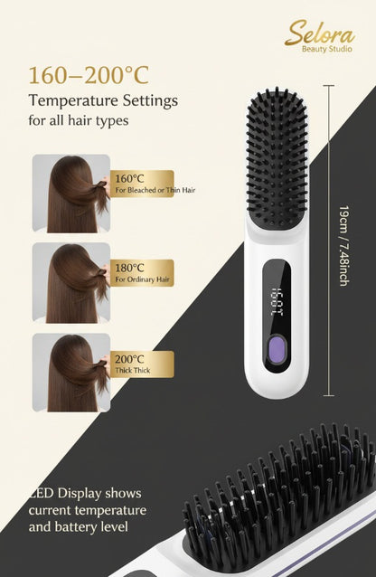 Selora Cordless Hair Straightener Brush — From Messy to Silky Smooth